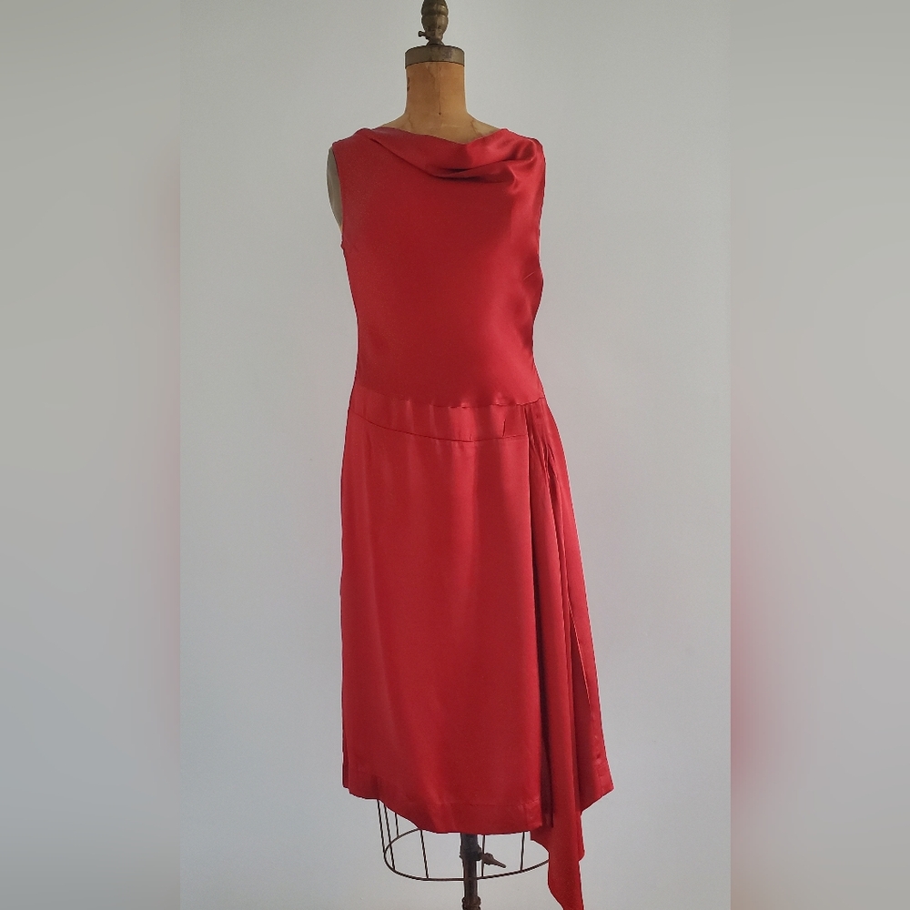 Just In Case Red Draped Neck Sleeveless Midi Dress, Size 40